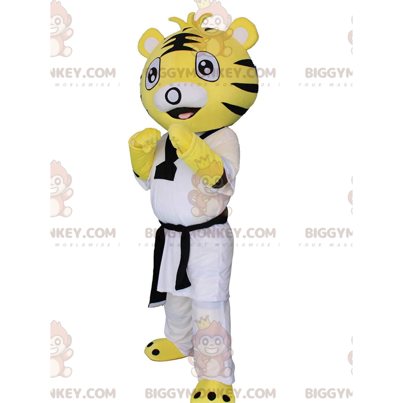 Costume de mascotte BIGGYMONKEY™ de tigre en tenue de karaté