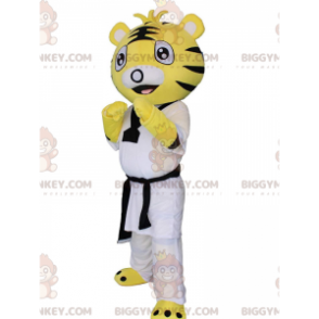 Costume de mascotte BIGGYMONKEY™ de tigre en tenue de karaté