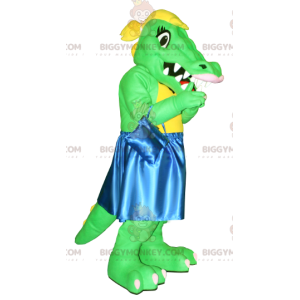 Traje de mascote de crocodilo BIGGYMONKEY™ verde e amarelo com