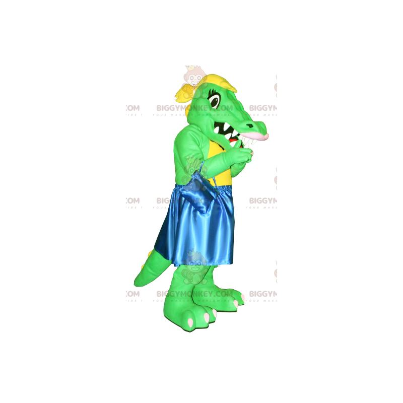 Costume mascotte BIGGYMONKEY™ coccodrillo verde e giallo con