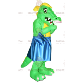 Traje de mascote de crocodilo BIGGYMONKEY™ verde e amarelo com