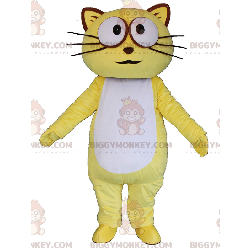 BIGGYMONKEY™ mascot costume yellow and white cat, colorful cat