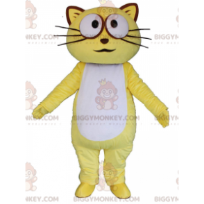 BIGGYMONKEY™ mascot costume yellow and white cat, colorful cat