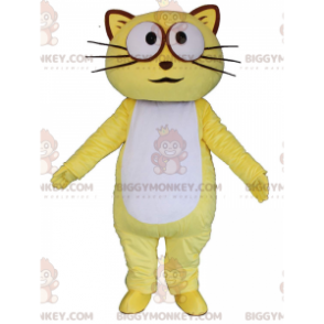 BIGGYMONKEY™ maskot kostume gul og hvid kat, farverigt