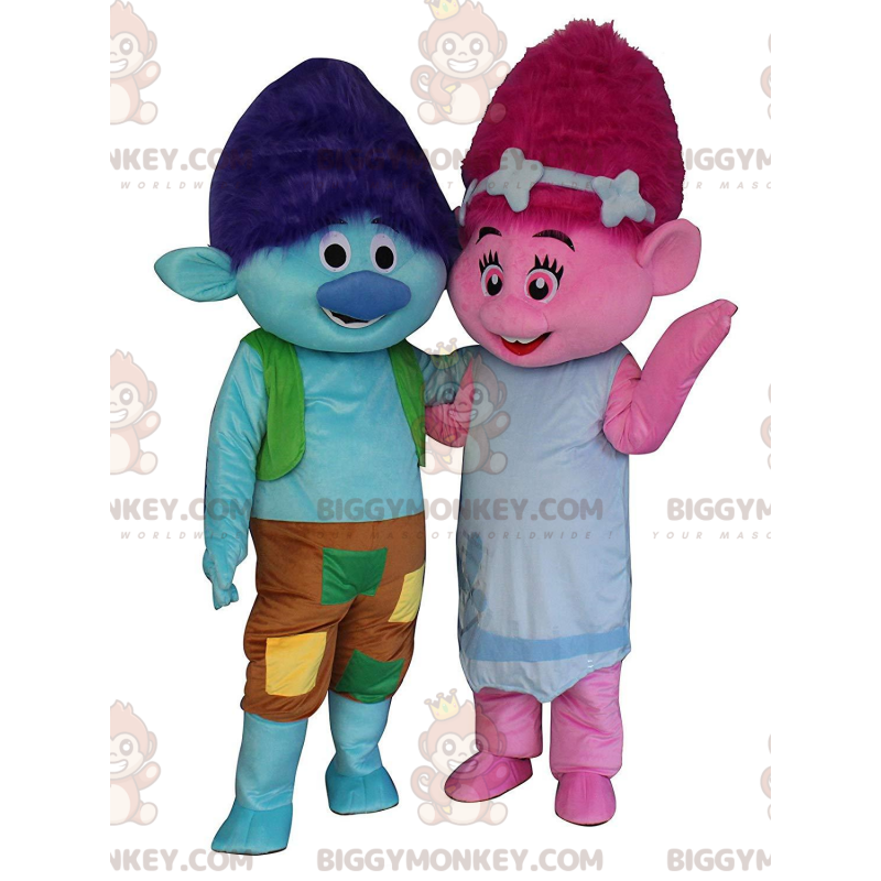 2 BIGGYMONKEY™ mascotte troll colorate, un ragazzo blu e una