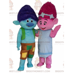 2 kleurrijke trollenmascotte BIGGYMONKEY™s, een blauwe jongen