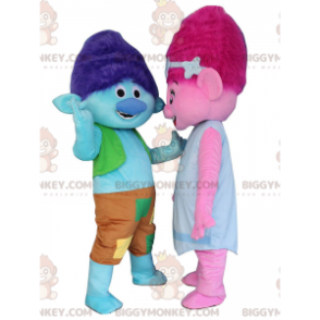 2 πολύχρωμες μασκότ τρολ BIGGYMONKEY™, ένα μπλε αγόρι και ένα