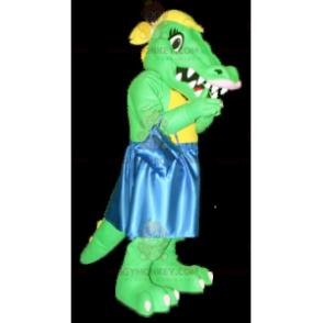 Traje de mascote de crocodilo BIGGYMONKEY™ verde e amarelo com