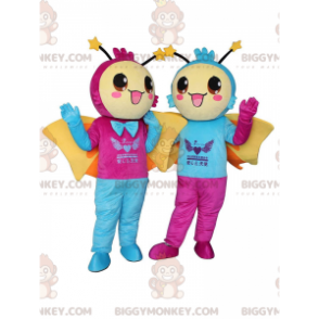 2 BIGGYMONKEY™s mascotte di farfalle sorridenti, costumi caldi