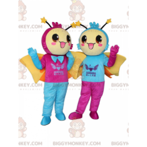 Duo de mascottes BIGGYMONKEY™ de papillons souriants, costumes