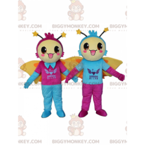 2 BIGGYMONKEY™s maskot af smilende sommerfugle, varme kostumer