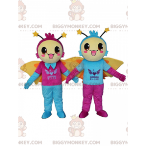 Duo de mascottes BIGGYMONKEY™ de papillons souriants, costumes