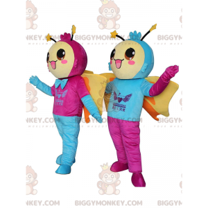 2 BIGGYMONKEY™s mascotte di farfalle sorridenti, costumi caldi