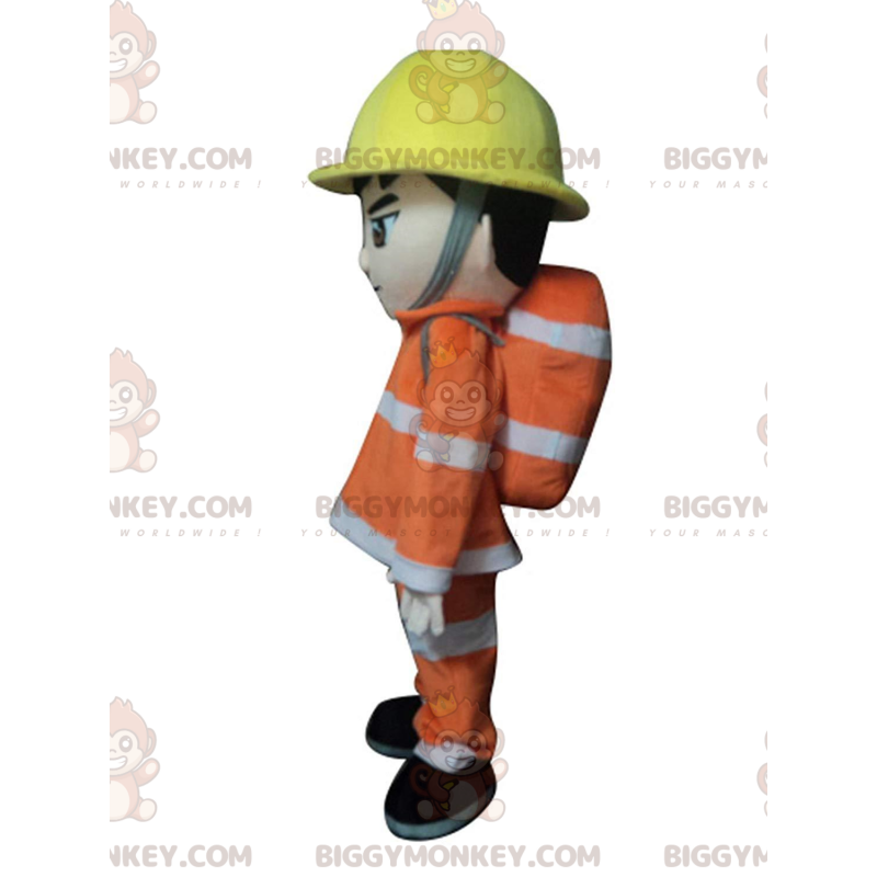 Traje de mascote BIGGYMONKEY™ de bombeiro em uniforme, fantasia