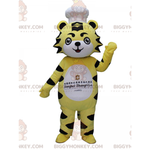 BIGGYMONKEY™ keltainen, valkoinen ja musta tiikeri-maskottiasu