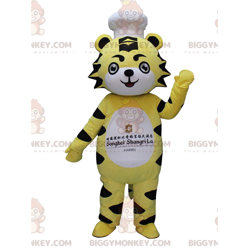 Costume de mascotte BIGGYMONKEY™ de tigre jaune, blanc et noir