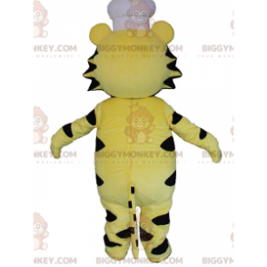 BIGGYMONKEY™ gul, hvid og sort tigermaskotkostume med hat -