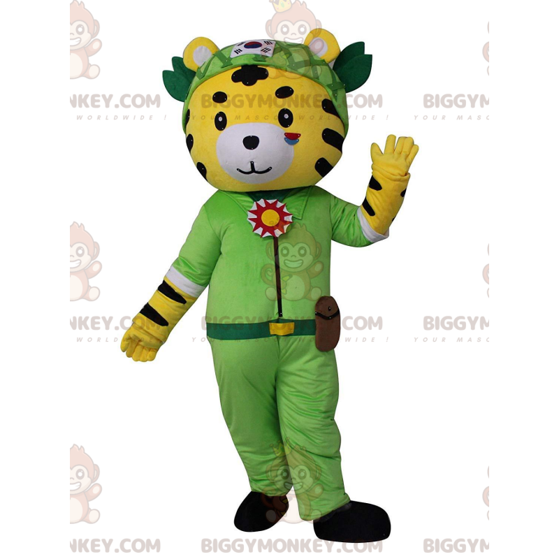 Costume de mascotte BIGGYMONKEY™ de tigre jaune, blanc et noir