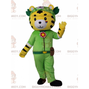 Costume de mascotte BIGGYMONKEY™ de tigre jaune, blanc et noir