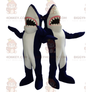 2 tubarões azuis e brancos gigantes mascote do BIGGYMONKEY™ –