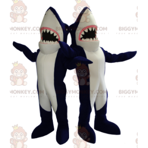 Duo de mascottes BIGGYMONKEY™ de requins bleus et blancs géants