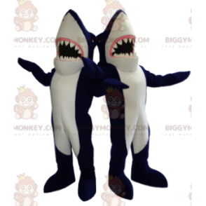 Duo de mascottes BIGGYMONKEY™ de requins bleus et blancs géants