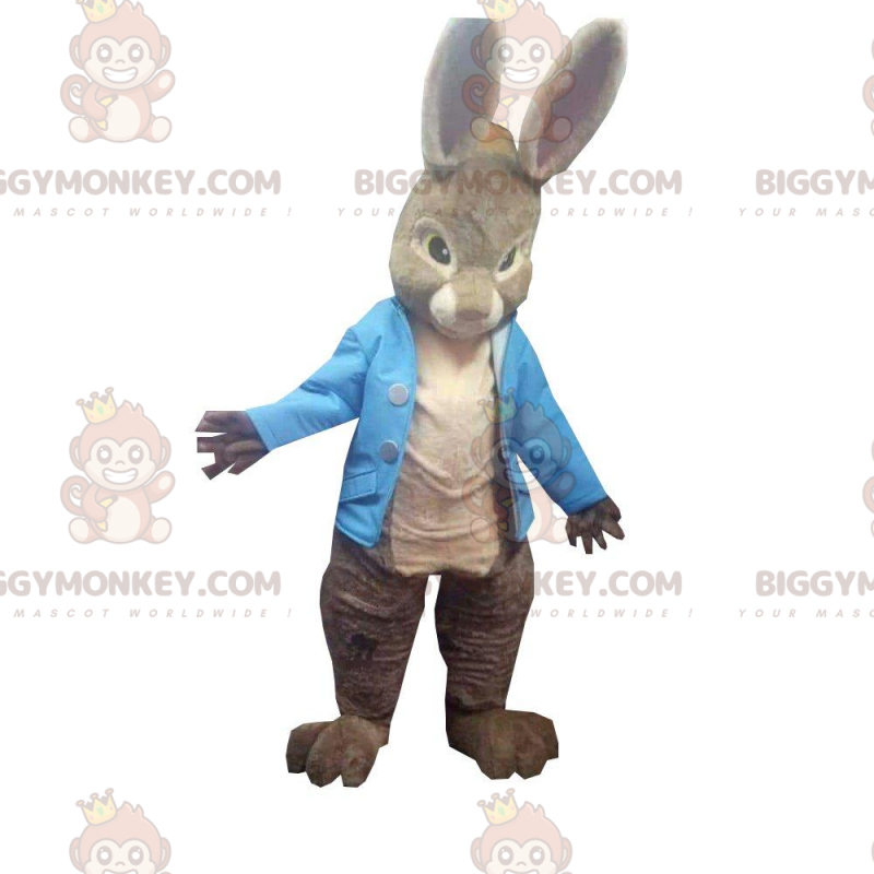 Big Ears Brown Bunny BIGGYMONKEY™ maskottiasu, jossa on sininen