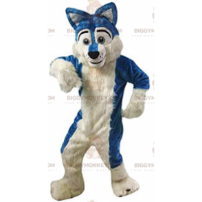 BIGGYMONKEY™ maskot kostume blå og hvid hund, plys husky