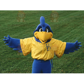 Blauwe en gele vogel BIGGYMONKEY™ mascotte kostuum sportkleding
