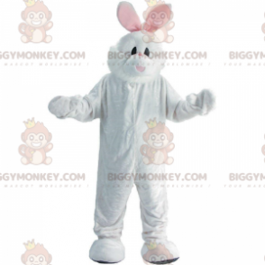 BIGGYMONKEY™ valkoinen ja vaaleanpunainen kanin maskottiasu