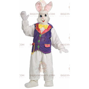 Costume de mascotte BIGGYMONKEY™ de lapin avec un gilet coloré