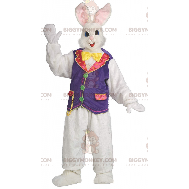 Bunny BIGGYMONKEY™ maskotdräkt med färgglad väst, stor