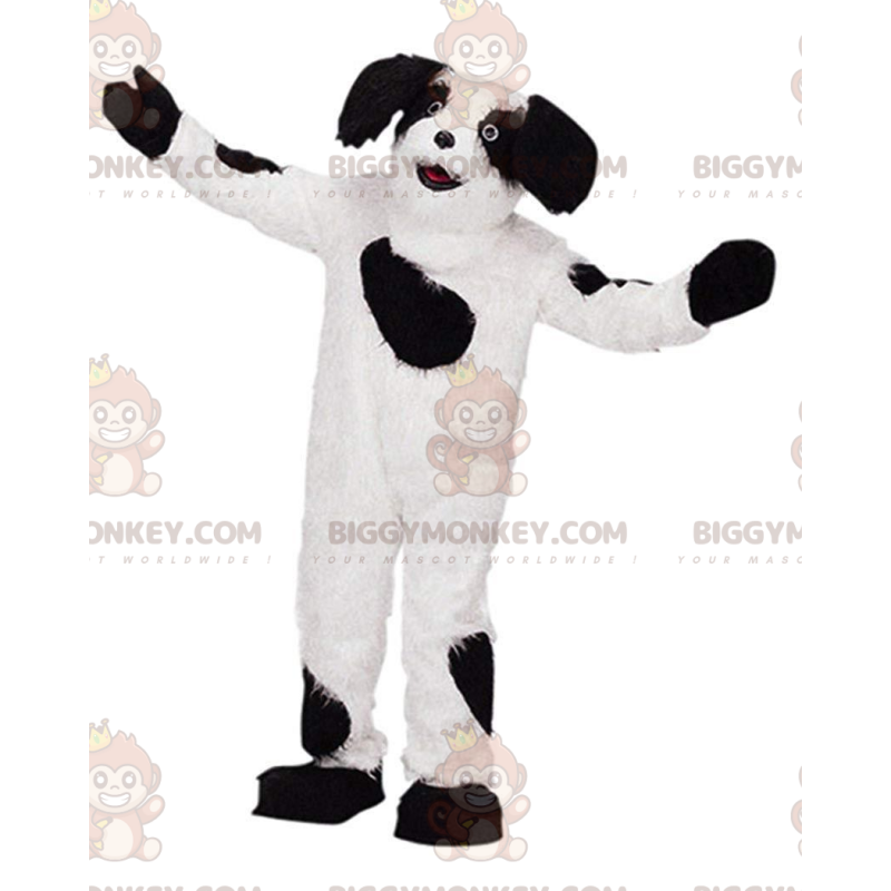 Fantasia de mascote de cachorro branco e preto BIGGYMONKEY™