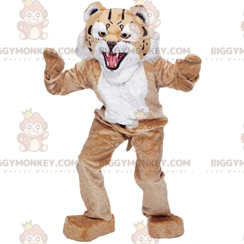Disfraz de mascota BIGGYMONKEY™ de lince beige y blanco