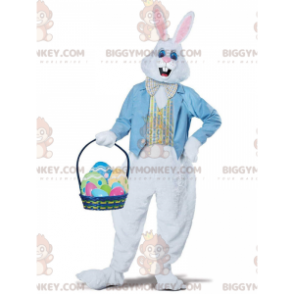 Costume de mascotte BIGGYMONKEY™ de lapin blanc avec un gilet