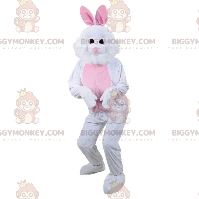 BIGGYMONKEY™ White and Pink Rabbit Mascot Costume, Plush Bunny