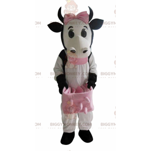 BIGGYMONKEY™ Costume da mascotte Mucca bianca e nera con gazze