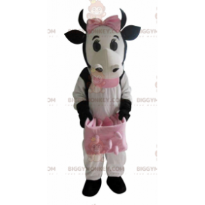 Traje de mascote BIGGYMONKEY™ Vaca branca e preta com pegas