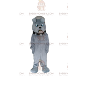 BIGGYMONKEY™ Mascottekostuum van Sulky Grey Bulldog, Grey Dog