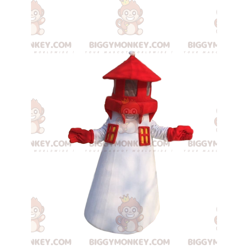 Costume de mascotte BIGGYMONKEY™ de phare blanc et rouge