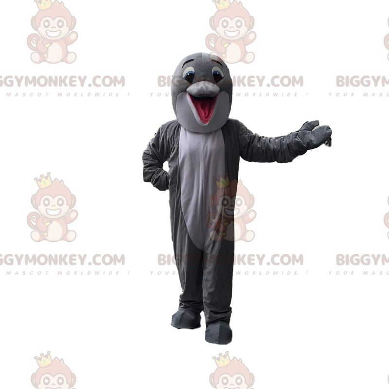 Disfraz de mascota BIGGYMONKEY™ de delfín gris y blanco, bonito