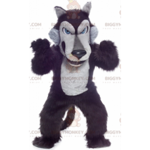 Costume de mascotte BIGGYMONKEY™ de loup noir et gris, costume