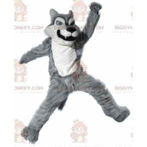 Grå och vit varg BIGGYMONKEY™ Maskotdräkt, Furry Bad Wolf Dräkt