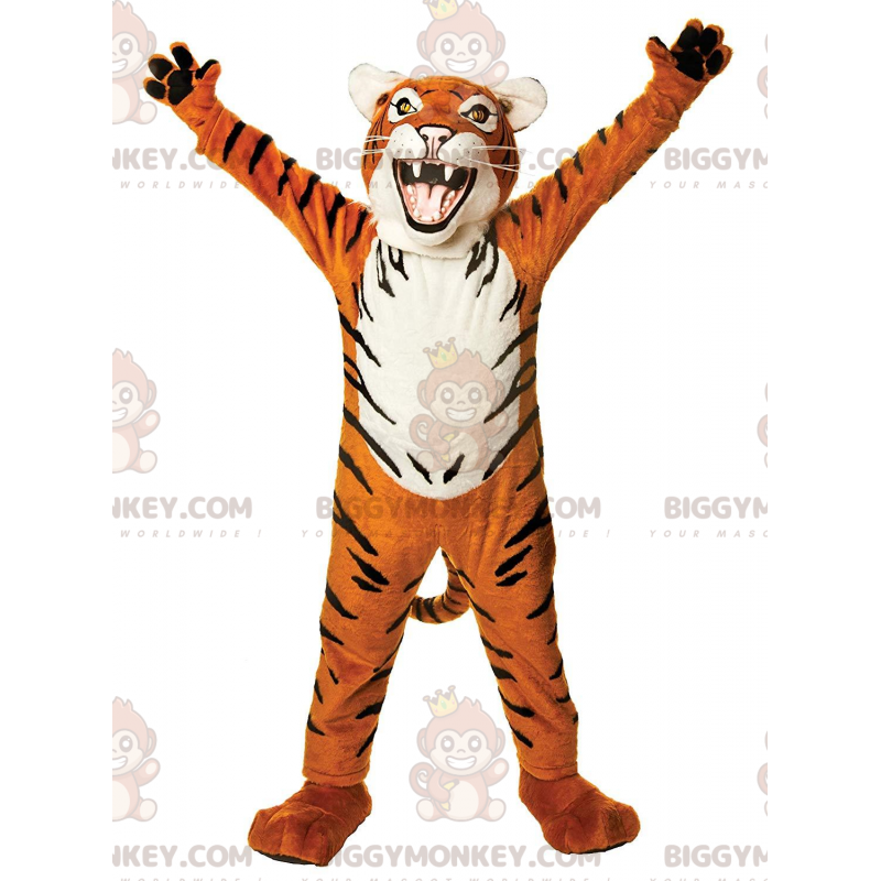 Costume de mascotte BIGGYMONKEY™ de tigre orange, blanc et noir