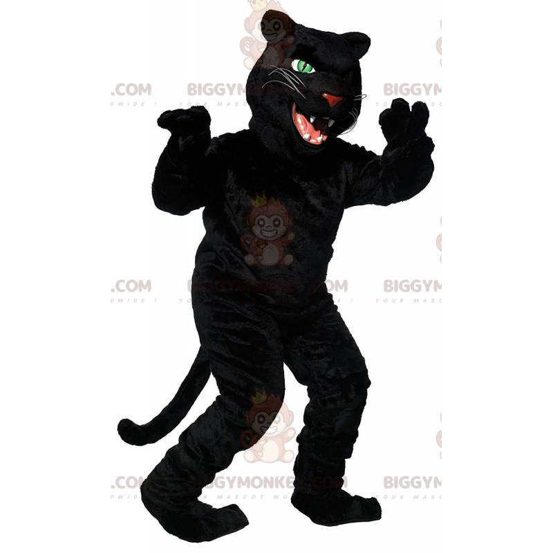 BIGGYMONKEY™ costume mascotte pantera nera con grandi zanne