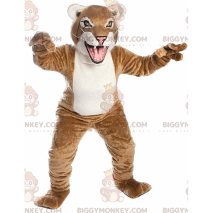 Disfraz de mascota BIGGYMONKEY™ de lince beige y blanco