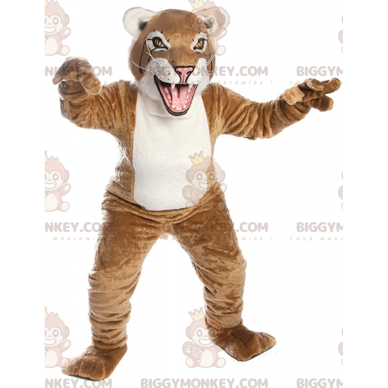 BIGGYMONKEY™ costume mascotte di lince beige e bianca, costume