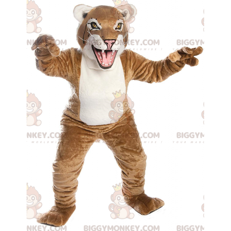 Costume de mascotte BIGGYMONKEY™ de lynx beige et blanc
