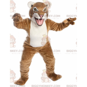 Costume de mascotte BIGGYMONKEY™ de lynx beige et blanc