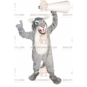 Traje de mascote BIGGYMONKEY™ Tigre cinza e branco, Traje de
